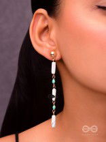 Marble-lous - Blue and White Stone Studded Golden Earrings