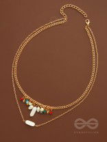 The Interstellar Charm- Pearls And Beads Studded Golden Necklace With Anti-Tarnish Coating 
