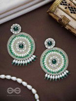 Advaita- The Unique Sphere- Emerald Green Stone, Pearls, and  Glass Beads Embroidered Earrings