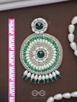 Advaita- The Unique Sphere- Emerald Green Stone, Pearls, and  Glass Beads Embroidered Earrings