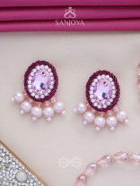  PANKEROOH- THE LOVELY LOTUS - PEARL AND STONE EMBROIDERED EARRINGS (BLUSH PINK & MAGENTA)