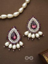 LAVANYA- THE GRACEFUL ONE- STONE, PEARLS, AND GLASS BEADS EMBROIDERED EARRINGS (ROSEWOOD RED)