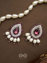 LAVANYA- THE GRACEFUL ONE- STONE, PEARLS, AND GLASS BEADS EMBROIDERED EARRINGS (ROSEWOOD RED)