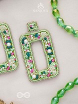 Aardratva - The Verdant - Sequins, Pearls And Beads Hand Embroidered Earrings (Lime Green)