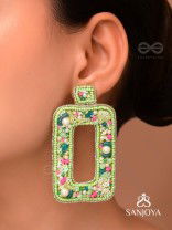 Aardratva - The Verdant - Sequins, Pearls And Beads Hand Embroidered Earrings (Lime Green)
