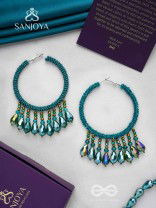 Utkanika- The Circle of Desire- Beads and Glass Drops Earrings (Pine Green)