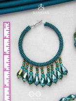 Utkanika- The Circle of Desire- Beads and Glass Drops Earrings (Pine Green)