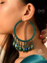 Utkanika- The Circle of Desire- Beads and Glass Drops Earrings (Pine Green)