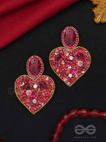  ANTASHTHA- THE HEART- STONES, SEQUINS AND BEADS EMBROIDERED EARRINGS (Crimson)