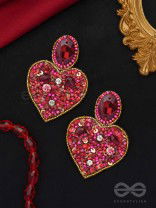 ANTASHTHA- THE HEART- STONES, SEQUINS AND BEADS EMBROIDERED EARRINGS (Crimson)