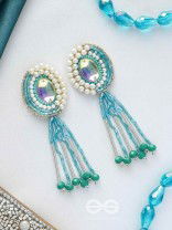 Mandalaka- The Majestic Mirror- Stone, Pearls and Beads Embroidered Earrings (Arctic Blue)