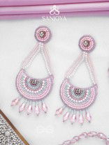 Utksiptika - The Glorious Crescent - Beads, Sequins And Glass Drops Hand Embroidered Earrings (Blush Pink & Mint Green)
