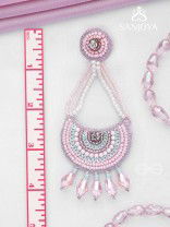 Utksiptika - The Glorious Crescent - Beads, Sequins And Glass Drops Hand Embroidered Earrings (Blush Pink & Mint Green)