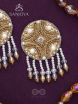 Parinataruna - The Setting Sun - Beads, Pearls, Dabka And Glass Drops Hand Embroidered Earrings (Copper Brown)