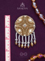 Parinataruna - The Setting Sun - Beads, Pearls, Dabka And Glass Drops Hand Embroidered Earrings (Copper Brown)