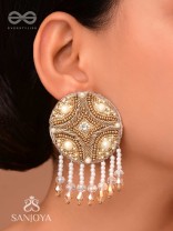 Parinataruna - The Setting Sun - Beads, Pearls, Dabka And Glass Drops Hand Embroidered Earrings (Copper Brown)