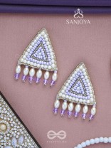 Suchyagra- The Eternal Pyramid- Pearls, Beads and Glass Beads Embroidered Earrings (Orchid Purple)