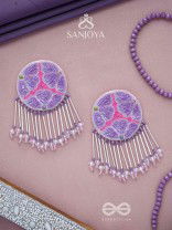 Misraka - The Garden Of Paradise - Sequins, Resham And Beads Hand Embroidered Earrings (Amethyst Purple & Fuchsia Pink)