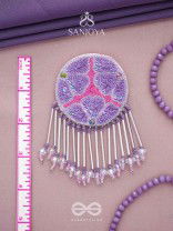 Misraka - The Garden Of Paradise - Sequins, Resham And Beads Hand Embroidered Earrings (Amethyst Purple & Fuchsia Pink)