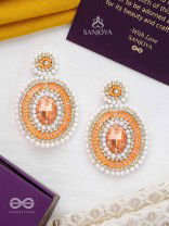 Vitanka - The Beautiful Ovals - Sequins, Stones And Beads Hand Embroidered Earrings (Carrot Orange)