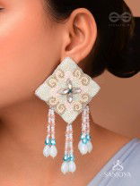 Vivarta - The Blue Sky - Stones, Glass Drops And Glass Beads Hand Embroidered Earrings 
