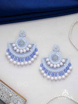 Suramya- The Picturesque Crescent- Sequins, Glass Beads and Stone Embroidered Earrings (Cobalt Blue)