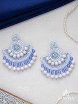 Suramya- The Picturesque Crescent- Sequins, Glass Beads and Stone Embroidered Earrings (Cobalt Blue)