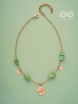 Shells N Pebbles- Golden And Olive Green Stone Necklace With Anti-Tarnish Coating 