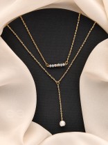 The Drowned Moon- Golden Pearl Layered Necklace With Anti-Tarnish Coating 