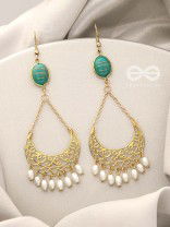 Over the Moon- Golden Stone and Pearls Earrings