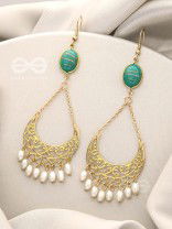 Over the Moon- Golden Stone and Pearls Earrings