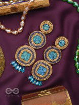 Anushna- The Blue Lotus- Glitter Stones, Glass Drops & Beads Embroidered Earrings