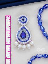 Parjanya - The Raindrop - Stone, Pearls And Beads Hand Embroidered Earrings (Cobalt Blue)