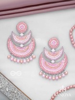 Sitasva - Dazzling Moons - Beads, Pearls And Sequins Hand Embroidered Earrings (Coral Pink)