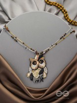 Shakuneya - The Owl King -  Sequins And Cutdana Hand Embroidered Necklace (Ebony Black And Golden)