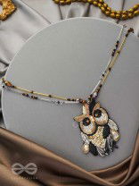 Shakuneya - The Owl King -  Sequins And Cutdana Hand Embroidered Necklace (Ebony Black And Golden)