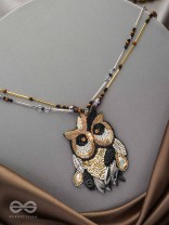 Shakuneya - The Owl King -  Sequins And Cutdana Hand Embroidered Necklace (Ebony Black And Golden)