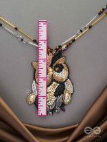 Shakuneya - The Owl King -  Sequins And Cutdana Hand Embroidered Necklace (Ebony Black And Golden)
