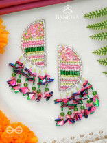 Unmish - The Budding Blossoms - Beads, Cutdana And Sequins Hand Embroidered Earrings