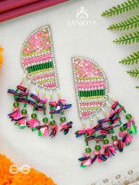 Unmish - The Budding Blossoms - Beads, Cutdana And Sequins Hand Embroidered Earrings