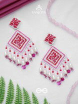 Odrakhya - The China Rose - Pearls, Beads And Sequins Hand Embroidered Earrings
