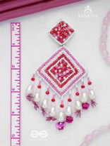 Odrakhya - The China Rose - Pearls, Beads And Sequins Hand Embroidered Earrings