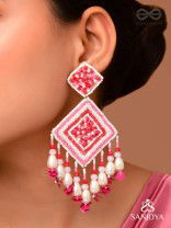Odrakhya - The China Rose - Pearls, Beads And Sequins Hand Embroidered Earrings