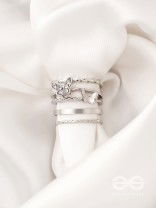 Moons n Butterfly- Set of 4 Silver Rings