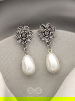 The Frosty Dewdrop- Oxidised Pearl Earrings