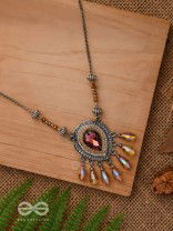 Peshana- The Gorgeous Trinket- Stone and Glass Beads Embroidered Necklace (Rust Orange) 