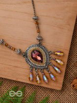 Peshana- The Gorgeous Trinket- Stone and Glass Beads Embroidered Necklace (Rust Orange) 