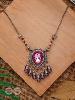 Peshana- The Gorgeous Trinket- Stone and Glass Beads Embroidered Necklace (Orchid Purple)