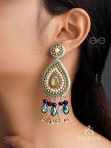 Vishyanda - The Aqua Drop - Beads, Dabka And Stones Hand Embroidered Earrings