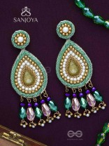 Vishyanda - The Aqua Drop - Beads, Dabka And Stones Hand Embroidered Earrings